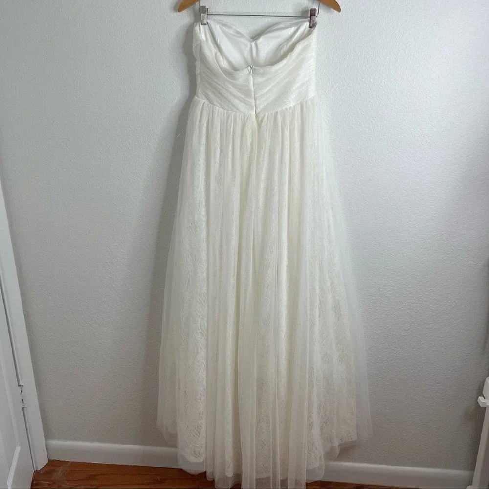 Lulus Bridal‎ Blissful Forever White Tulle Lace Strapless Pleated Wedding Dress